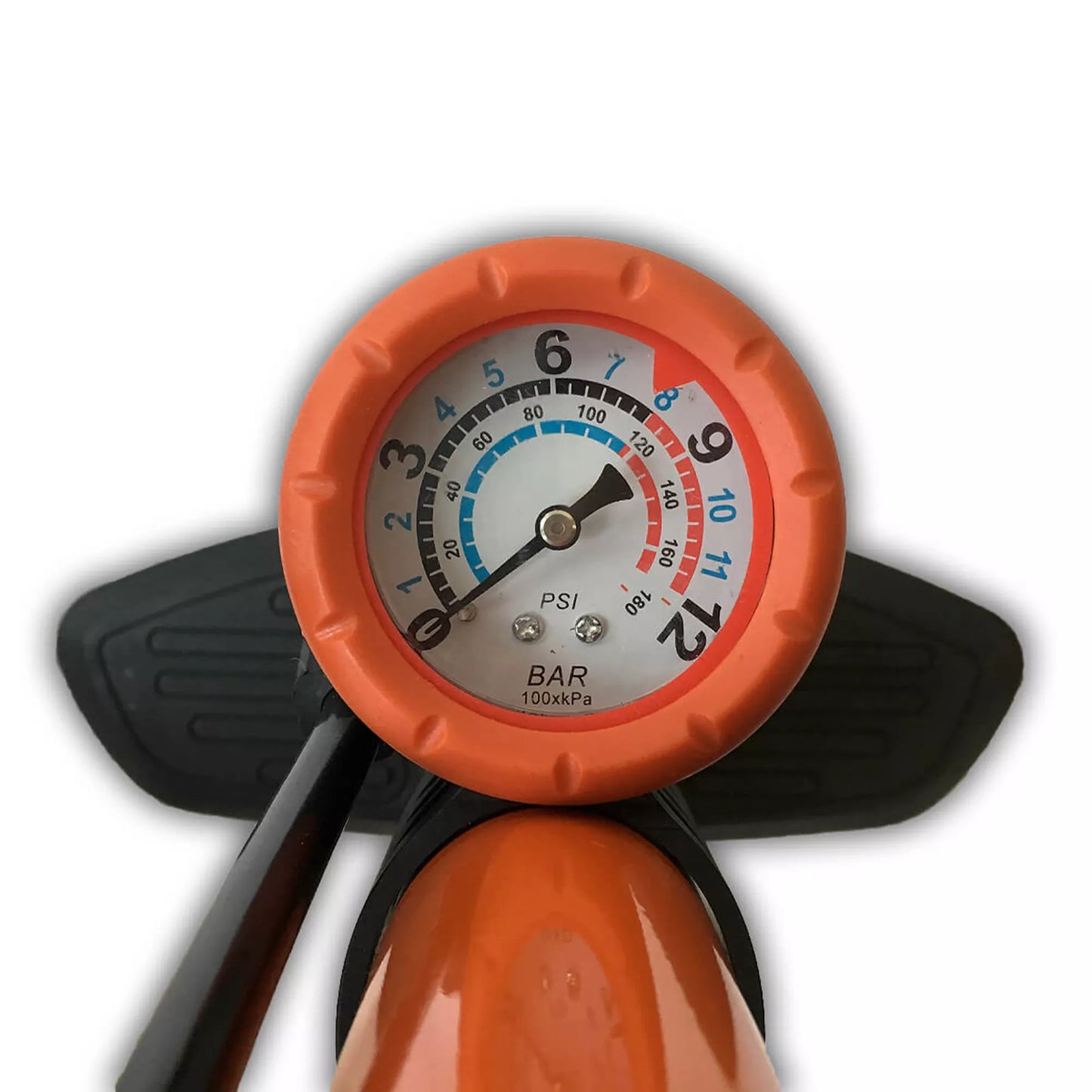 Stalen Voetpomp met Manometer - 6 BAR - Oranje kopen