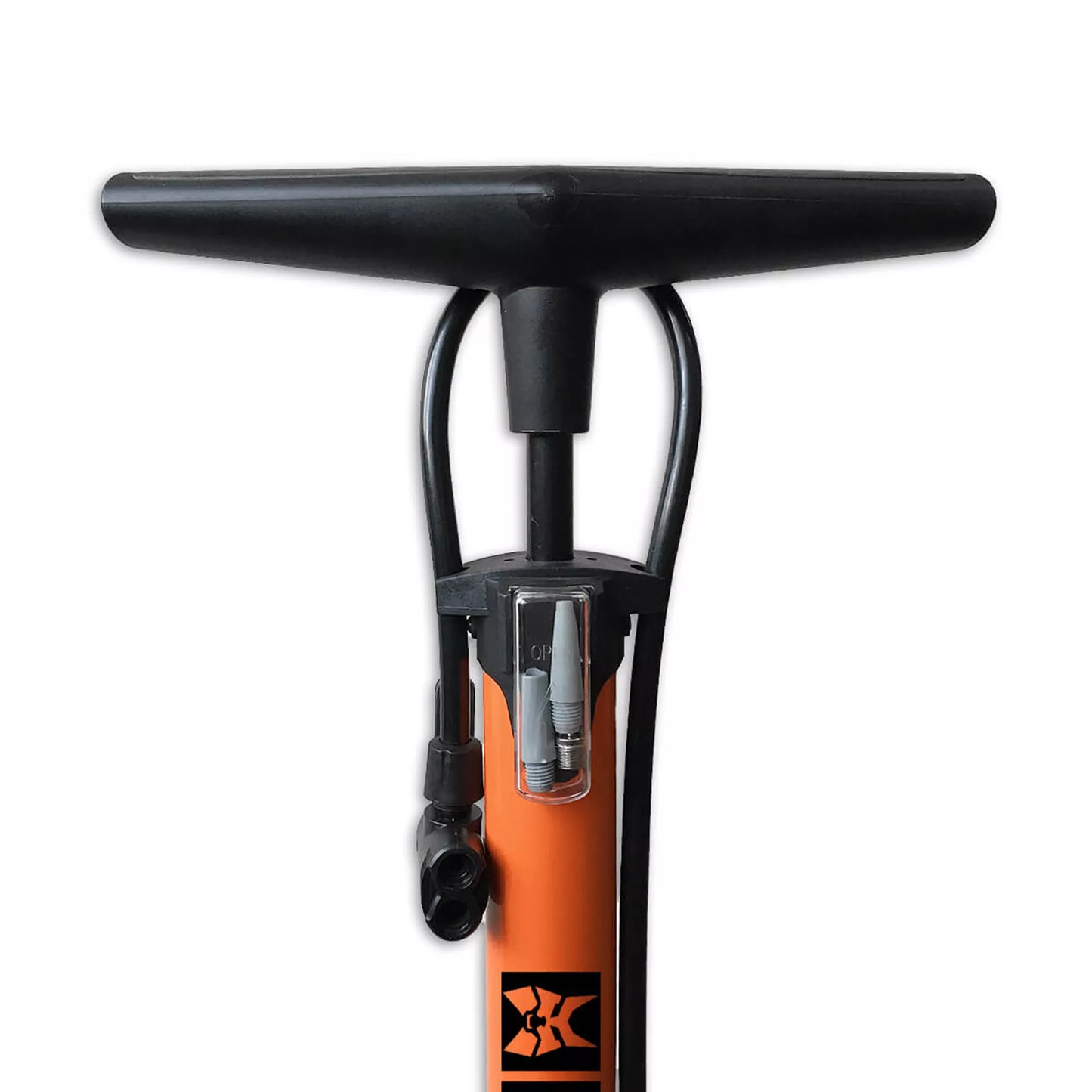 Stalen Voetpomp met Manometer - 6 BAR - Oranje kopen