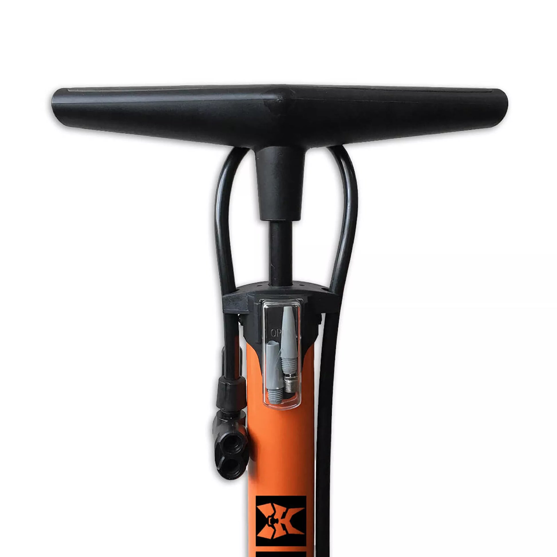 Stalen Voetpomp met Manometer - 6 BAR - Oranje kopen