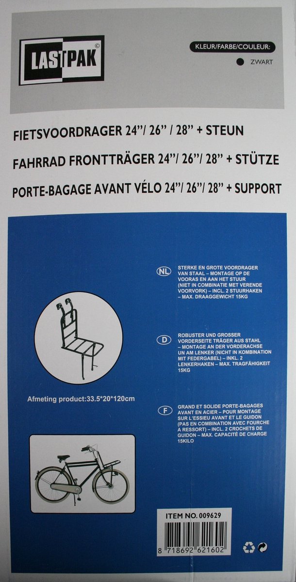 Benson Voordrager Pakdrager Fiets Zwart