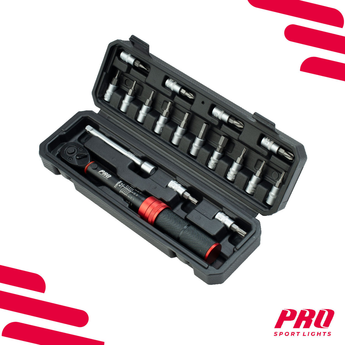 Chave dinamométrica compacta Pro Sport Lights para bicicleta com 16 pontas, 1/4″, 1–10 Nm