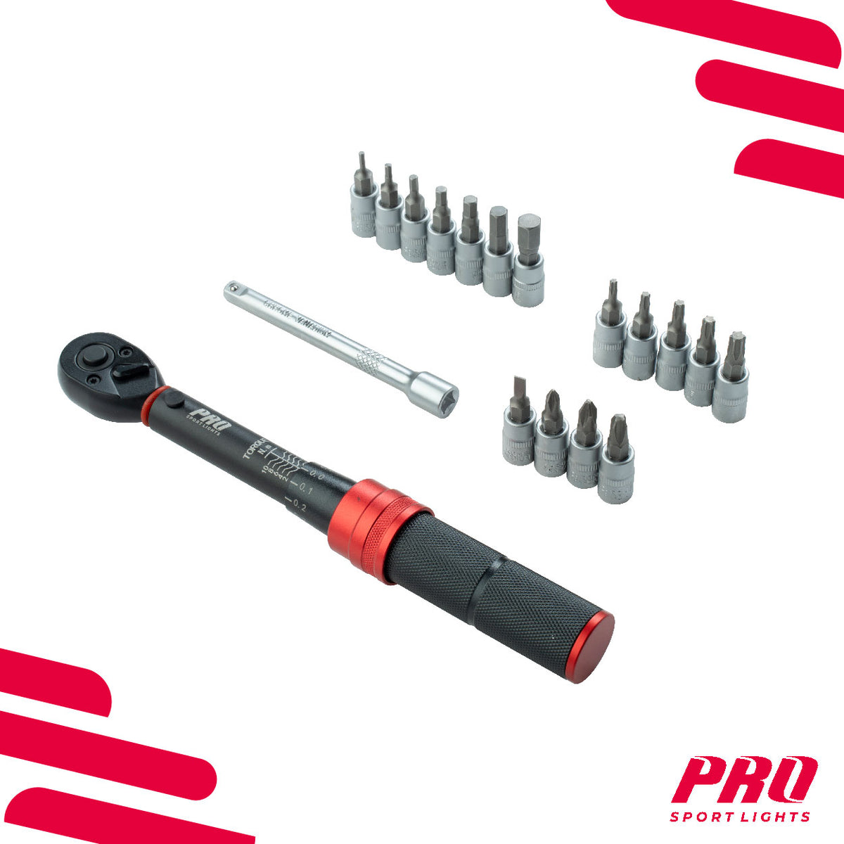 Chave dinamométrica compacta Pro Sport Lights para bicicleta com 16 pontas, 1/4″, 1–10 Nm