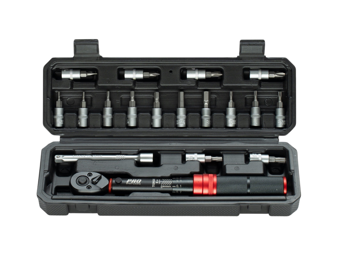 Chave dinamométrica compacta Pro Sport Lights para bicicleta com 16 pontas, 1/4″, 1–10 Nm
