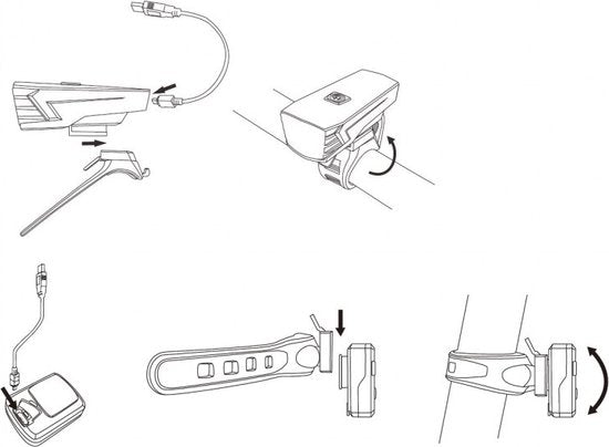 Fietsverlichting Set USB Oplaadbaar Koplamp En Achterlicht 35 LUX - Zwart kopen online