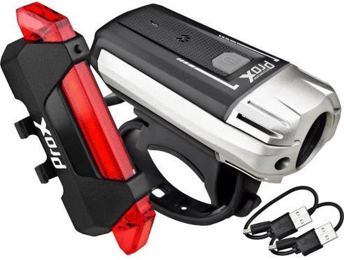 ProX Fietsverlichting USB Oplaadbaar - Fietslicht Voor en Achter - Voorlicht 300Lumen - Achterlicht 10Lumen - Fietslampjes LED