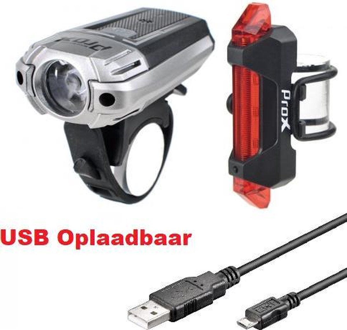 ProX Fietsverlichting USB Oplaadbaar - Fietslicht Voor en Achter - Voorlicht 300Lumen - Achterlicht 10Lumen - Fietslampjes LED