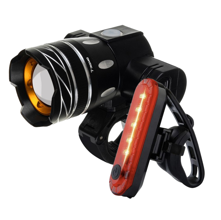 Fietsverlichtingsset Trizand CREE LED Voorlicht en Achterlicht - Zwart kopen