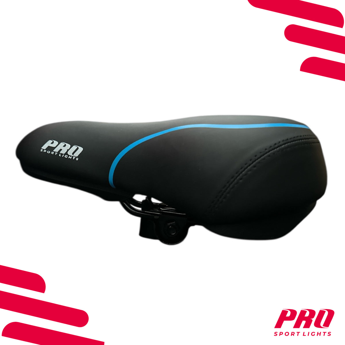 Selle de vélo Pro Sport Lights City Comfort Foam noire et bleue, 265 × 190 mm