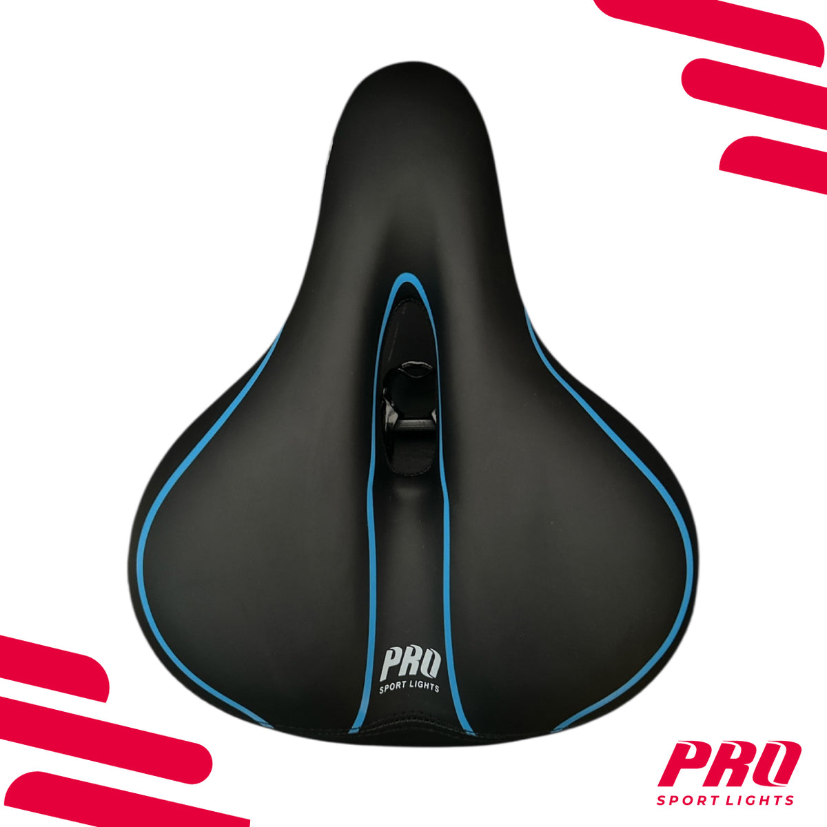 Selle de vélo Pro Sport Lights City Comfort Foam noire et bleue, 265 × 190 mm