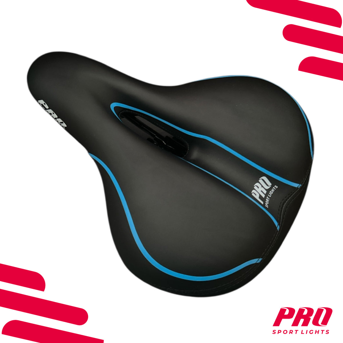 Selle de vélo Pro Sport Lights City Comfort Foam noire et bleue, 265 × 190 mm