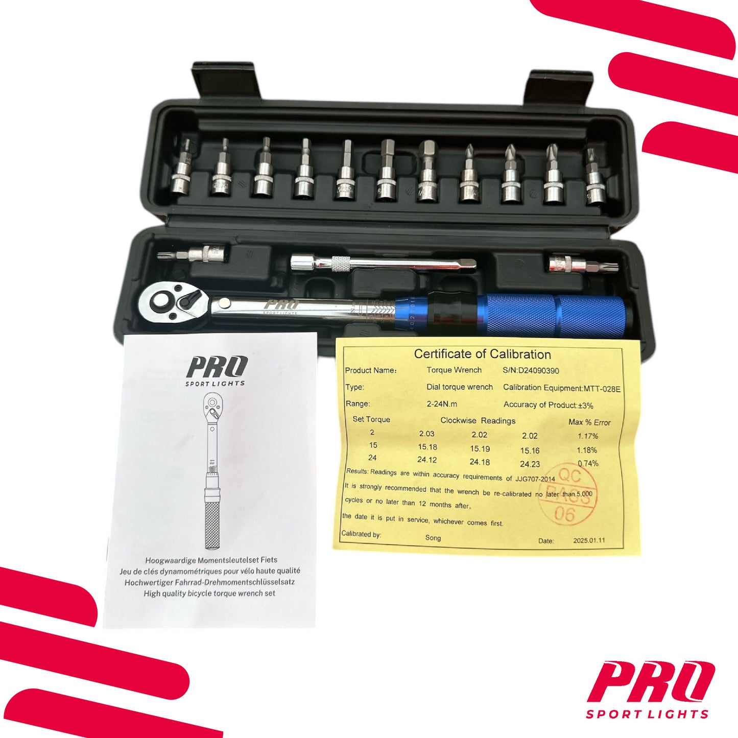 Momentsleutel Fietsgereedschap Pro Sport Lights 1/4 - Fiets 2/24Nm - Draaimomentsleutel Set kopen online