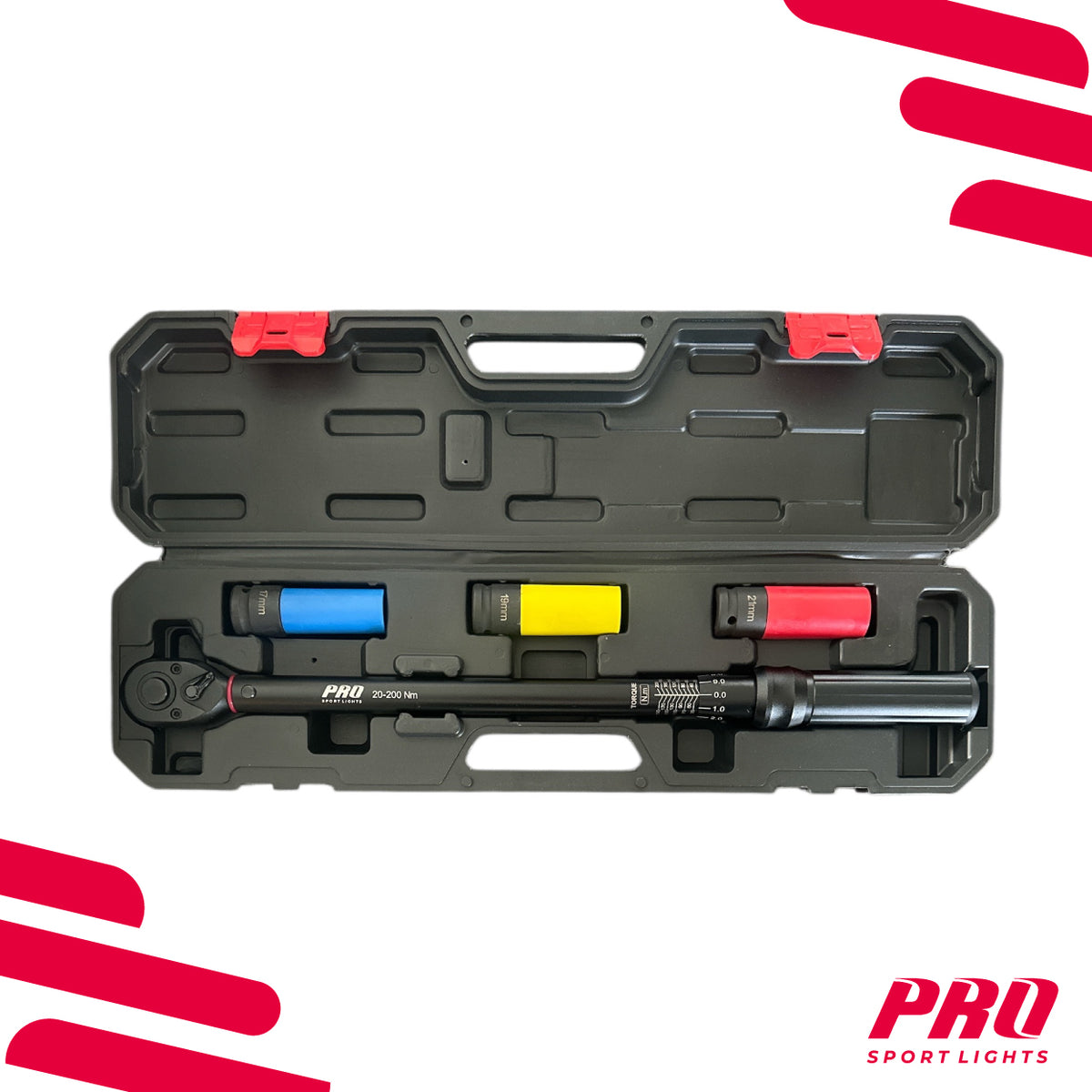 Conjunto preto de chave dinamométrica e chaves de caixa para automóvel, 1/2″, 20–200 Nm