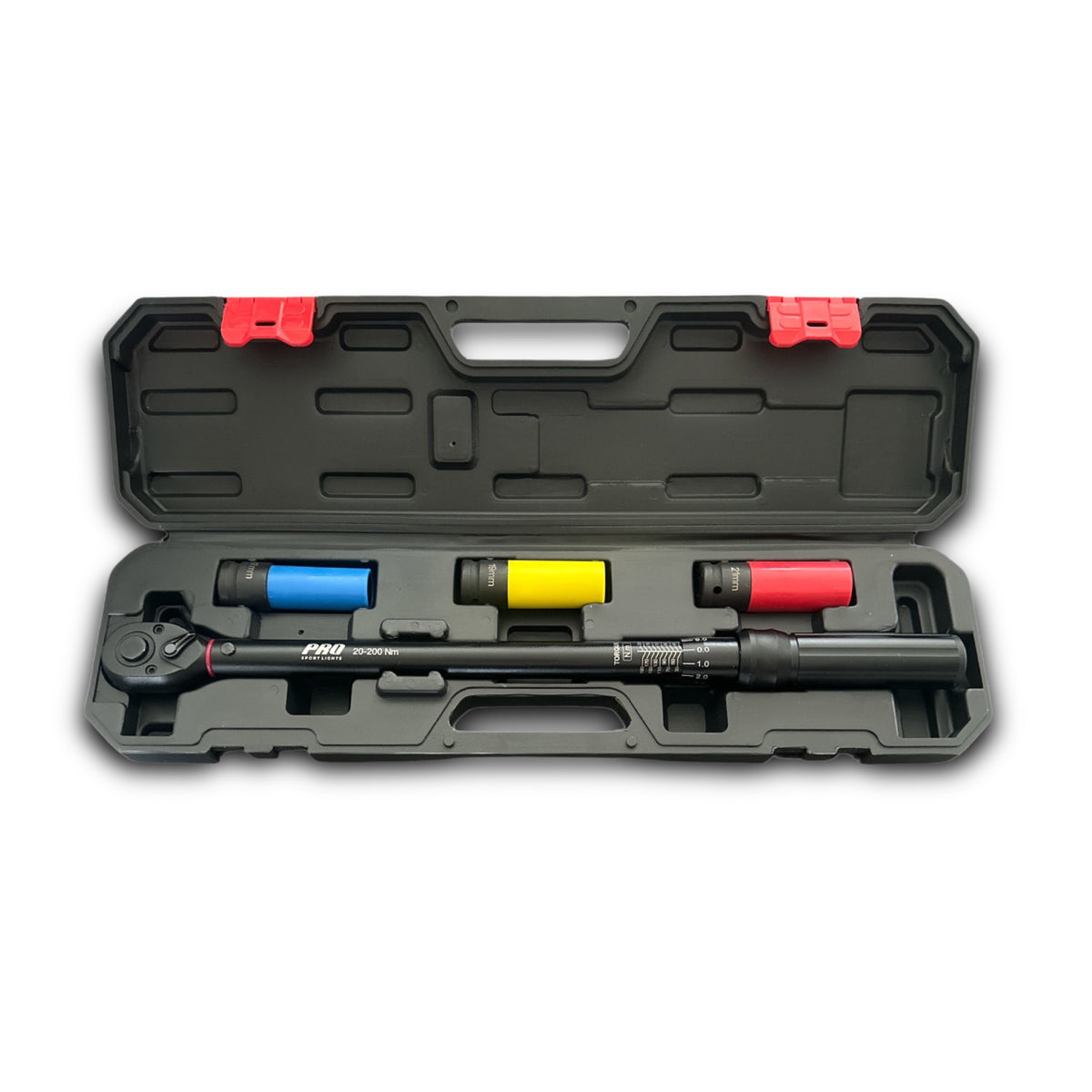 Conjunto preto de chave dinamométrica e chaves de caixa para automóvel, 1/2″, 20–200 Nm