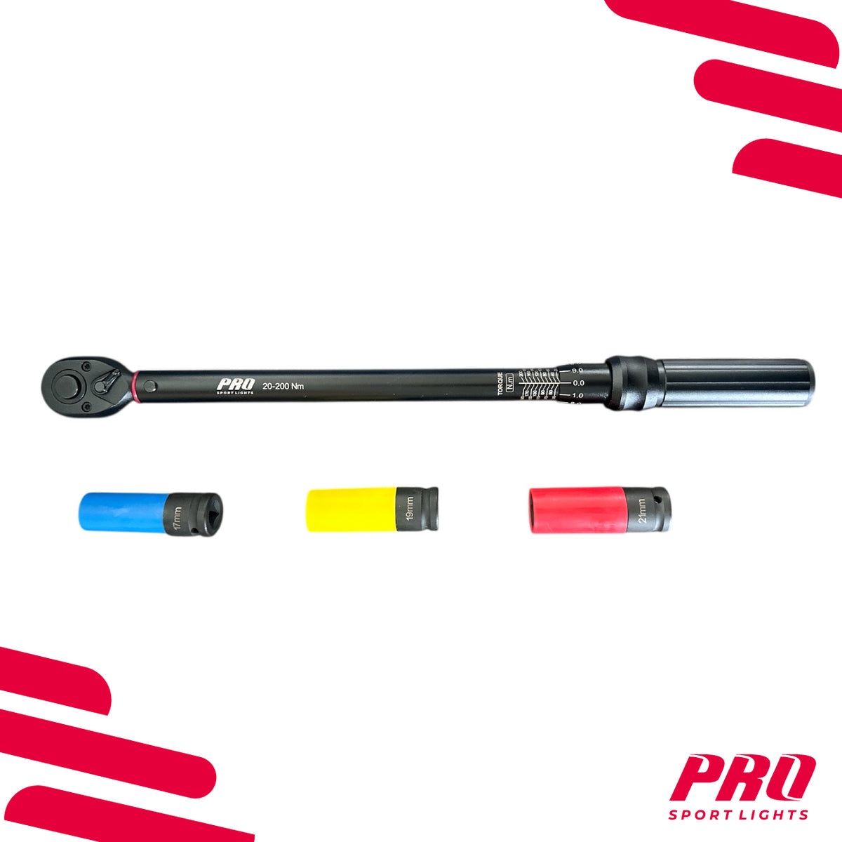 Conjunto preto de chave dinamométrica e chaves de caixa para automóvel, 1/2″, 20–200 Nm
