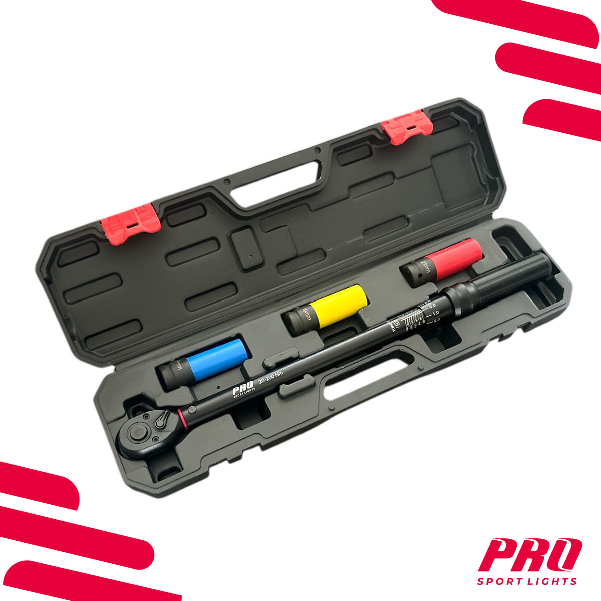 Conjunto preto de chave dinamométrica e chaves de caixa para automóvel, 1/2″, 20–200 Nm