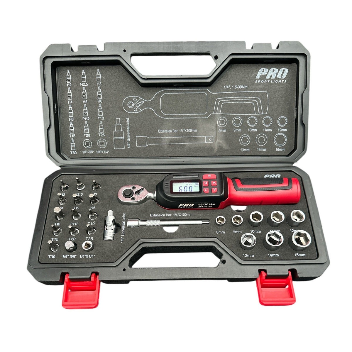 Momentsleutel Fiets 26-delig Set Digitaal 1,5-30 Nm 1/4" Momentsleutelset Digital