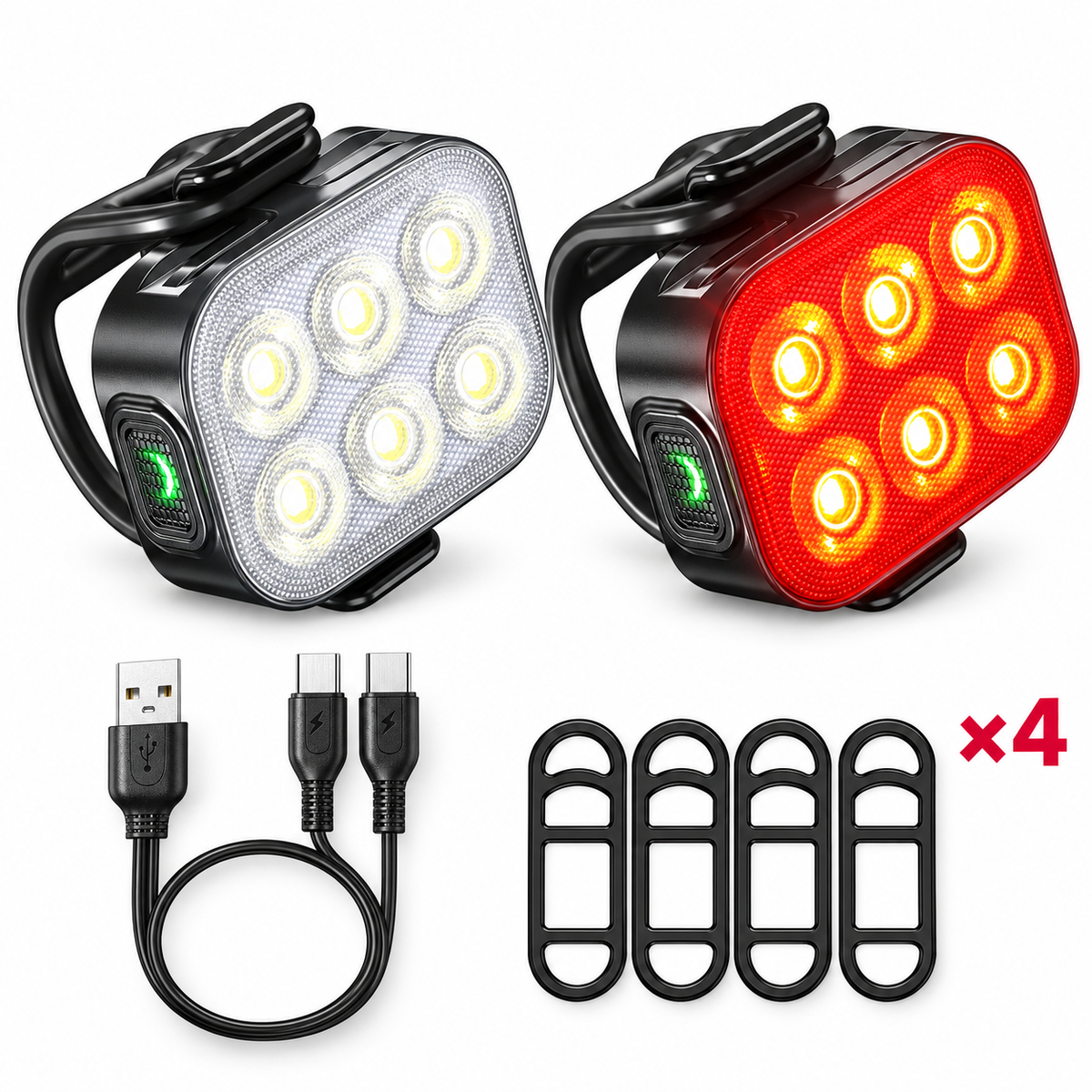 LED-cykellygtesæt 200/50 lumen – for- og baglygte