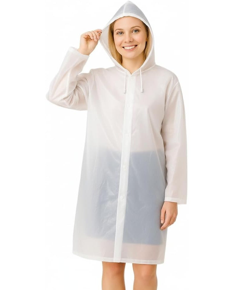 Raincoat Women Men Waterproof Rain Poncho White With Hood One Size