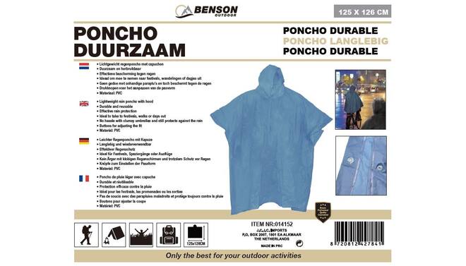 Regenponcho blauw 125x126cm - One Size
