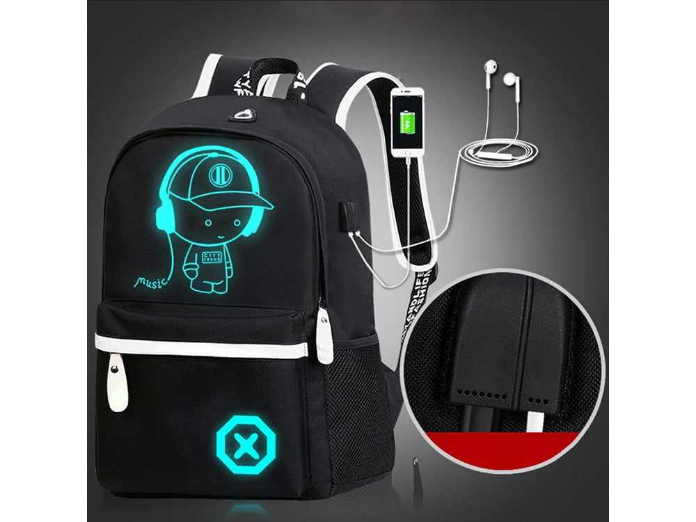 Skolerygsæk med refleks, USB-port og LED-design – 19 l