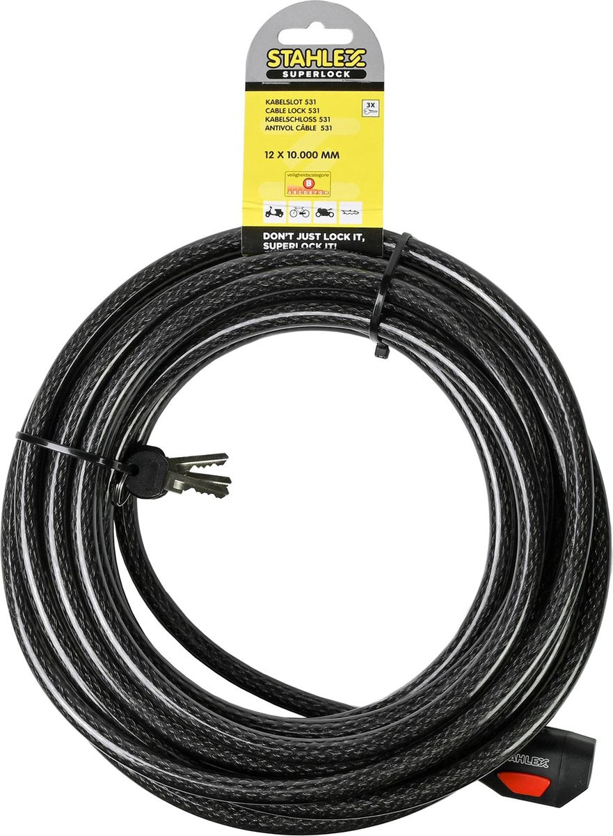 Stahlex XL Kabelslot Fietsslot - 3 Sleutels - 10m x 12 mm
