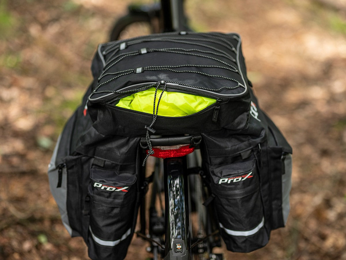 Fietstassen Dubbel ProX - waterdichts 43 Liter fietstas - Zwart Grijs - Regenhoes