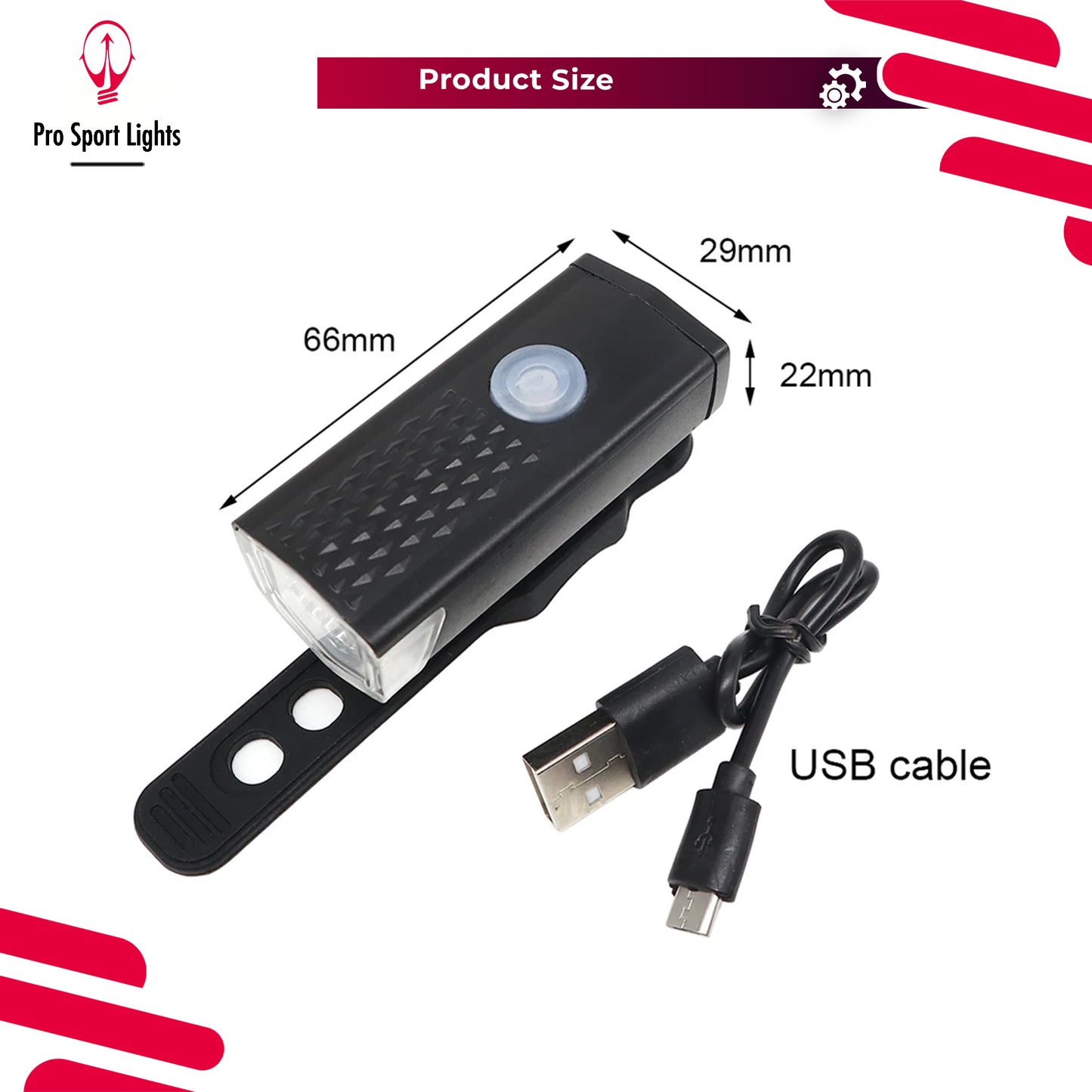 Pro Sport Lights LED Fietsverlichting Set - USB Oplaadbaar - 300 & 20 Lumen