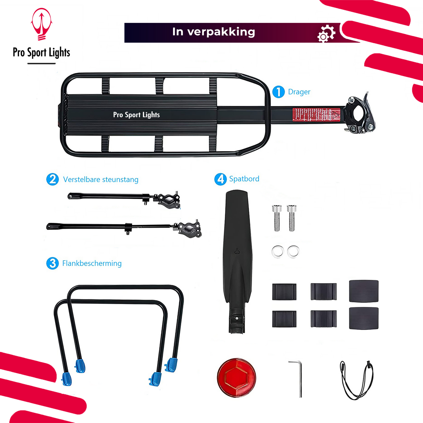 Pro Sport Lights Fiets Bagagedrager en spatbord met QR - MTB/Racefiets