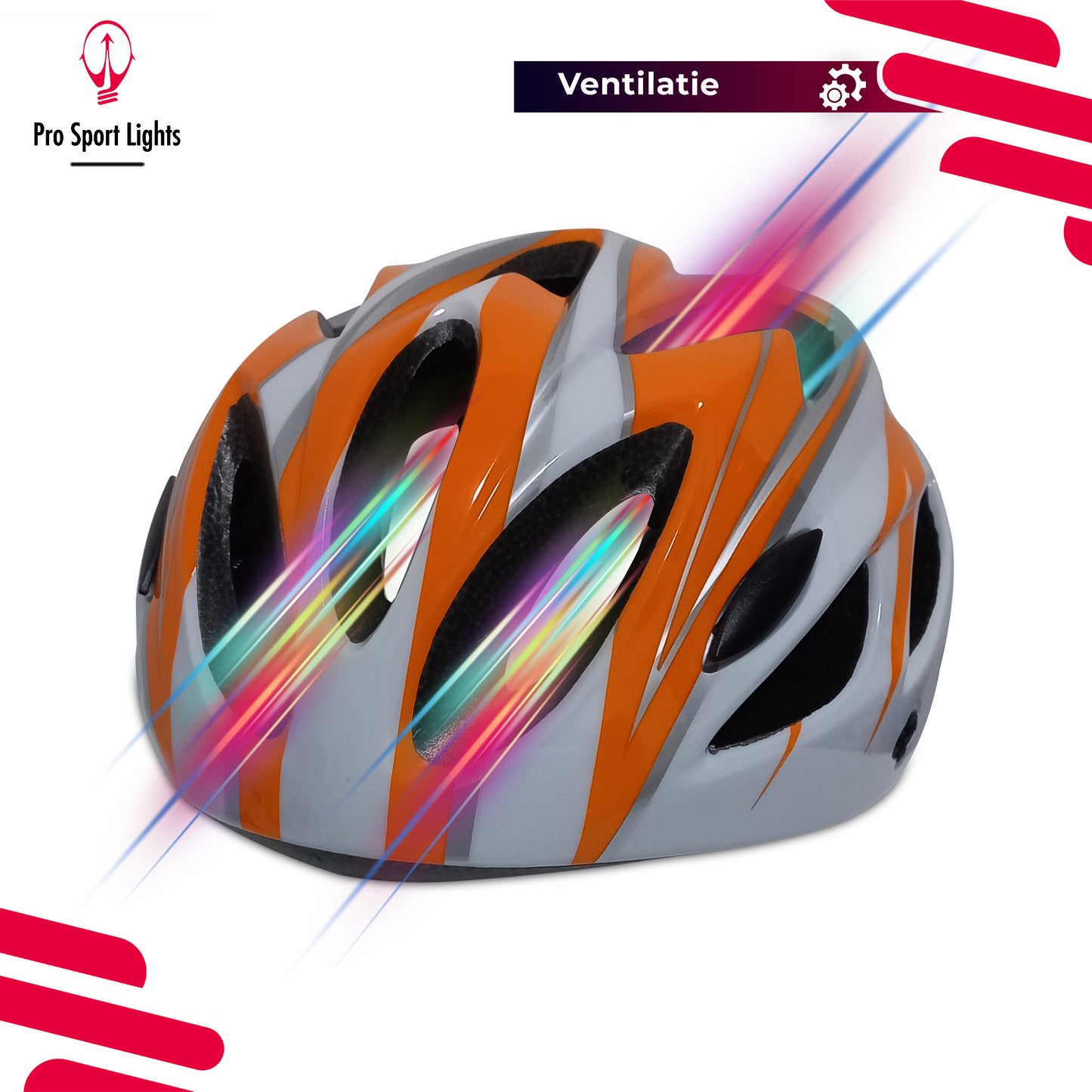 Fietshelm Pro Sport Lights Dames/Heren - Wit/Oranje Medium/Large