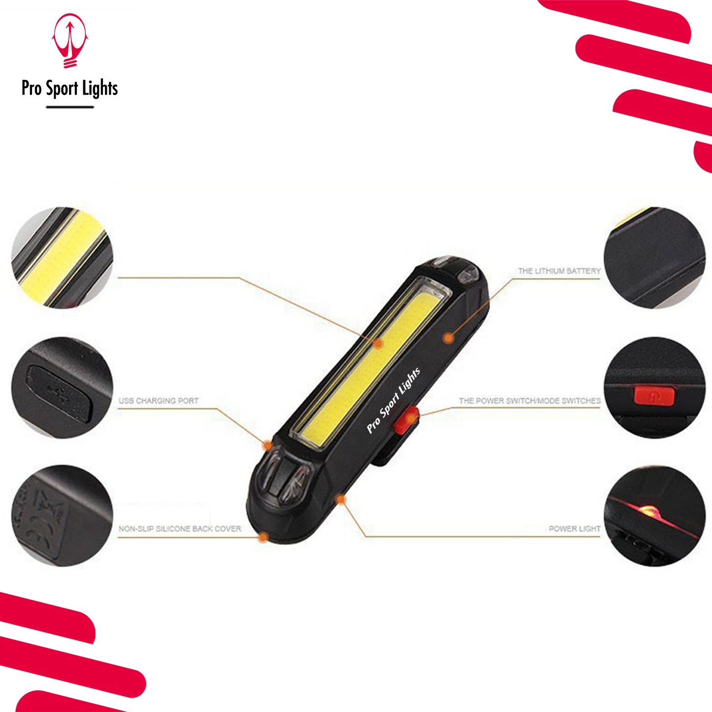 Bicycle front light - WHITE USB rechargeable