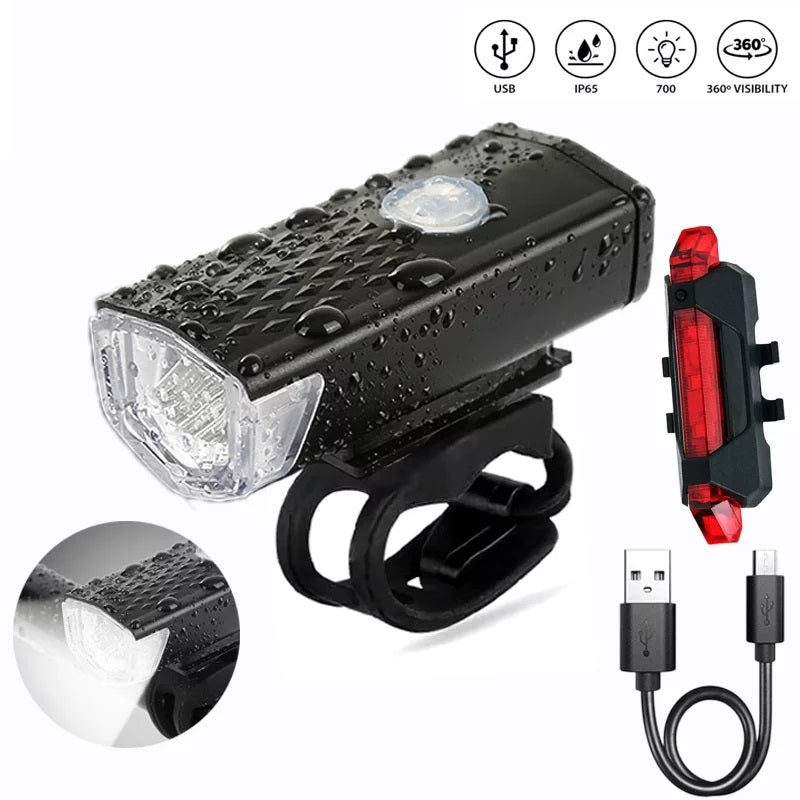 Pro Sport Lights LED Fietsverlichting Set - USB Oplaadbaar - 300 & 20 Lumen