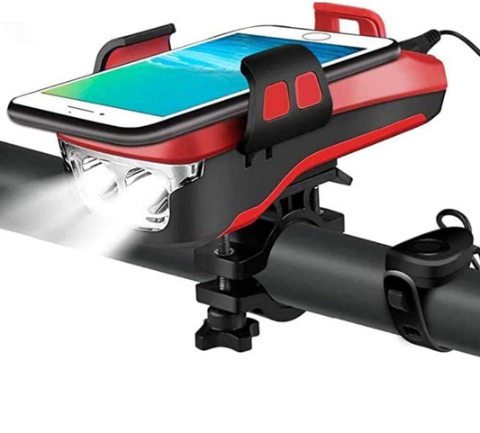 550 Lumens - Support téléphone vélo avec Powerbank - Éclairage vélo USB Rechargeable - avec klaxon