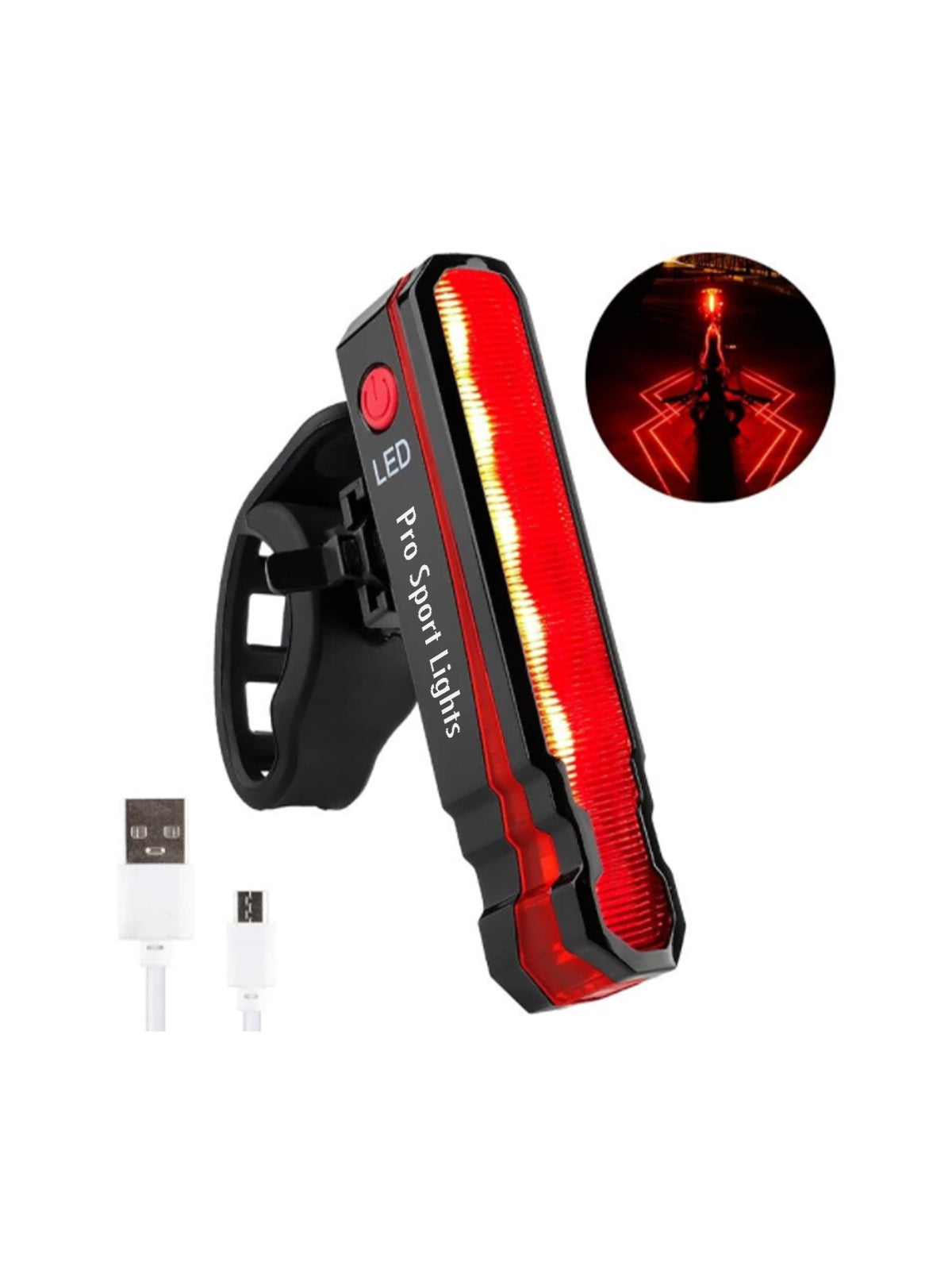 Pro Sport Lights Fietslicht Fietsverlichting Achterlicht Rood Met Lazer USB Oplaadbaar