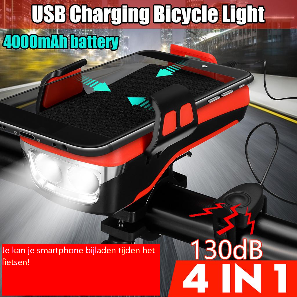 550Lumen - Telefoonhouder fiets met Powerbank - Fietslicht USB Oplaadbaar - met hoorn