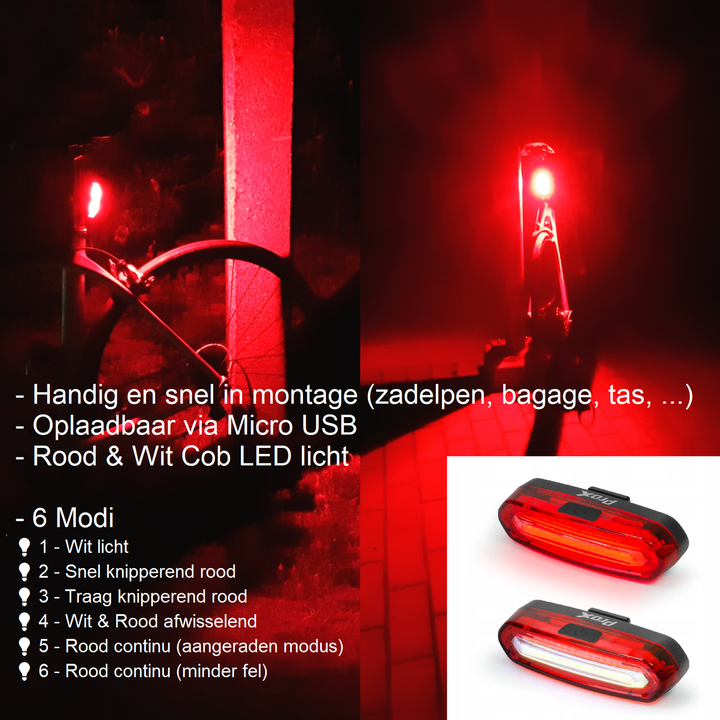 ProX Achterlicht/Voorlicht - 2in1 - 50Lumen & 100 Lumen