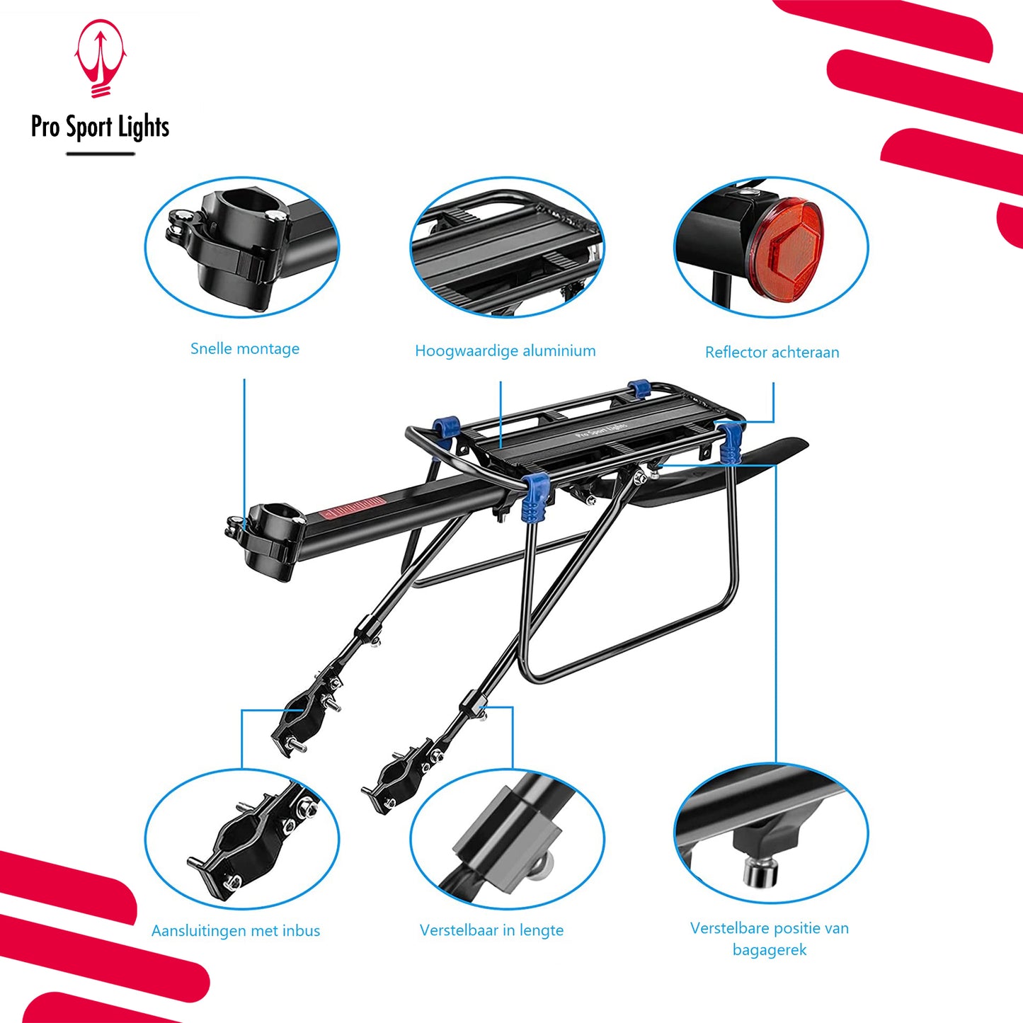 Pro Sport Lights Fiets Bagagedrager en spatbord met QR - MTB/Racefiets