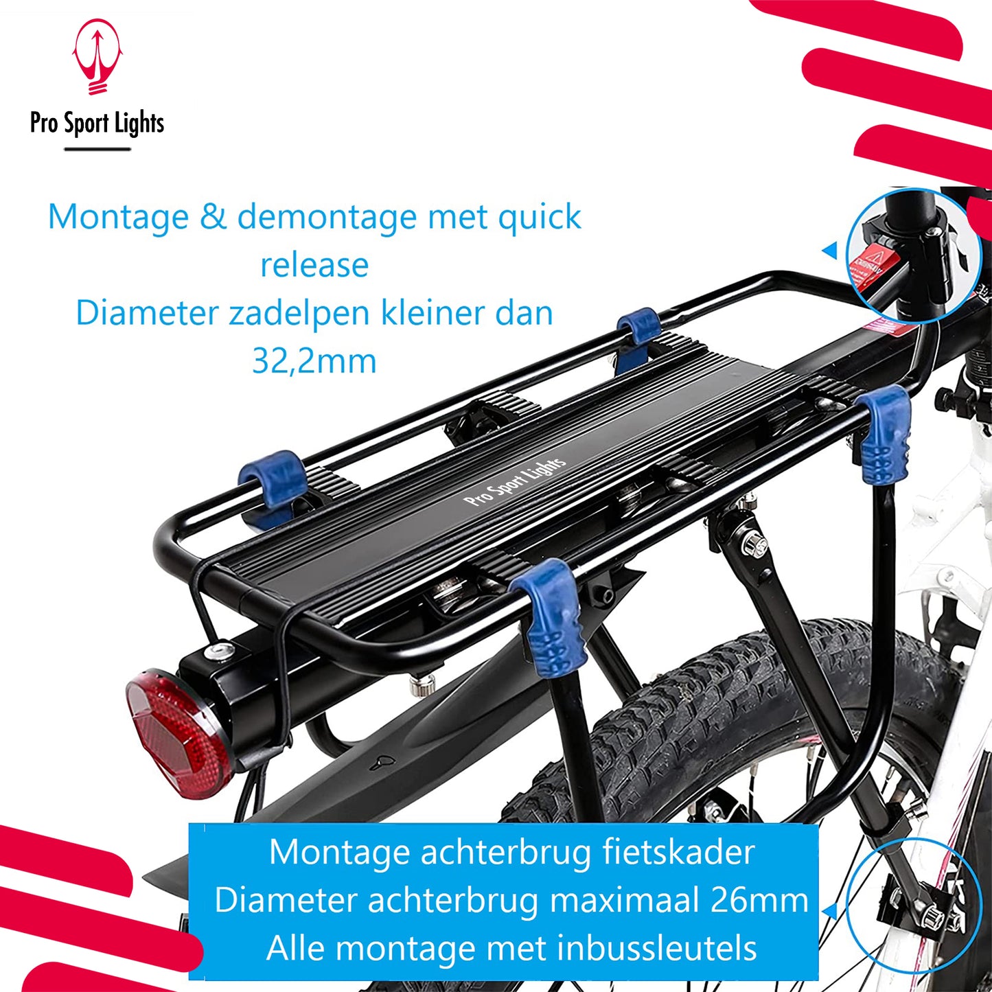 Pro Sport Lights Fiets Bagagedrager en spatbord met QR - MTB/Racefiets
