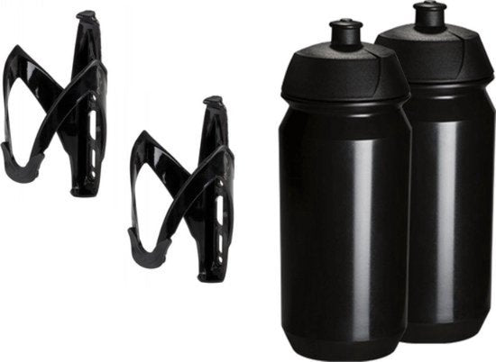 2x Tacx Water Bottle - 2x M-wave Water Bottle Cage - Drinking Bottle