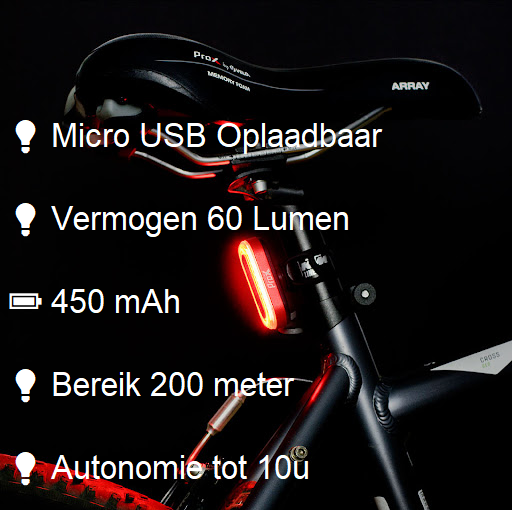ProX Rood Fiets Achterlicht - LED USB Oplaadbaar - 200meter bereik