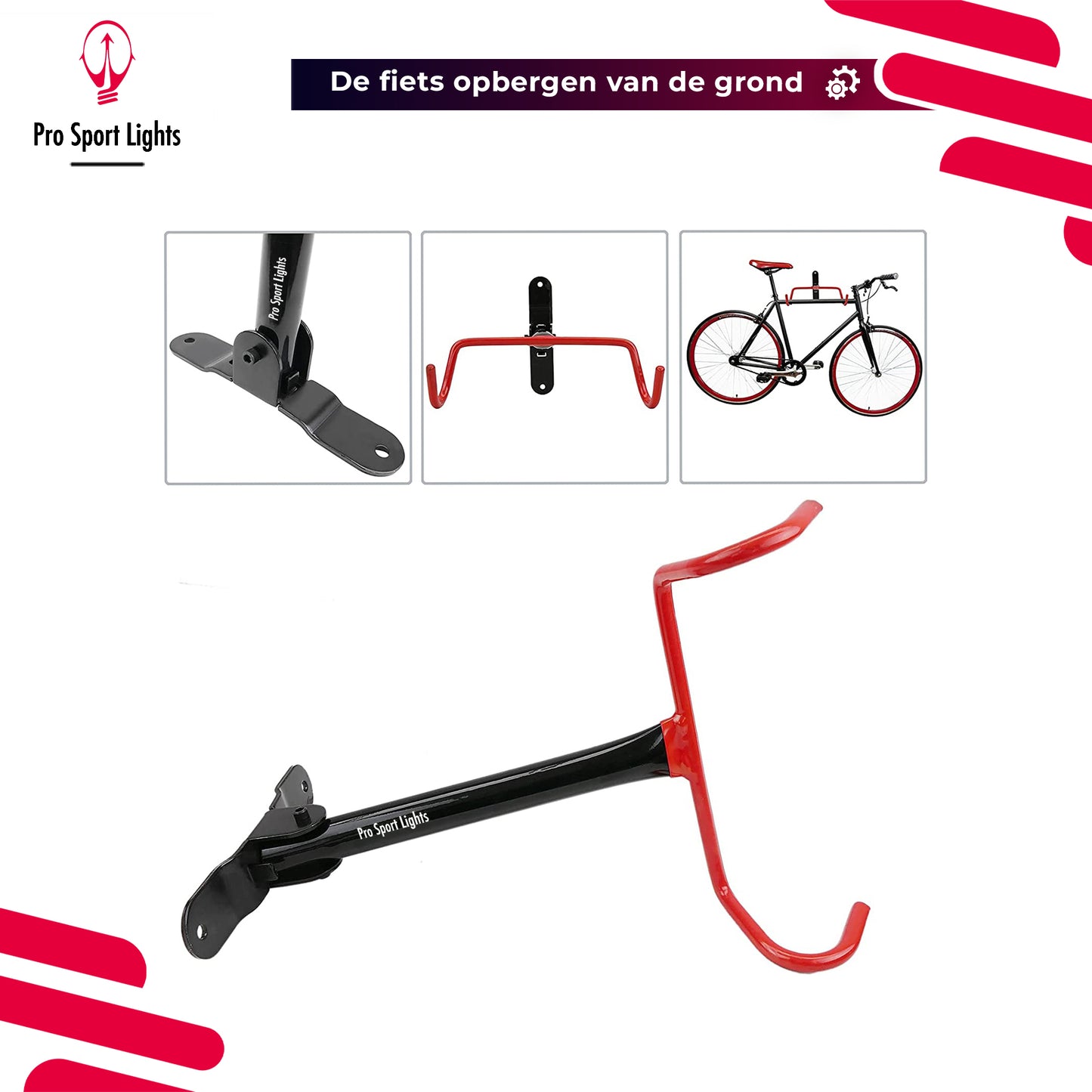 Muurbeugel Fiets wandbeugel Pro Sport Lights - 30kg - Montage