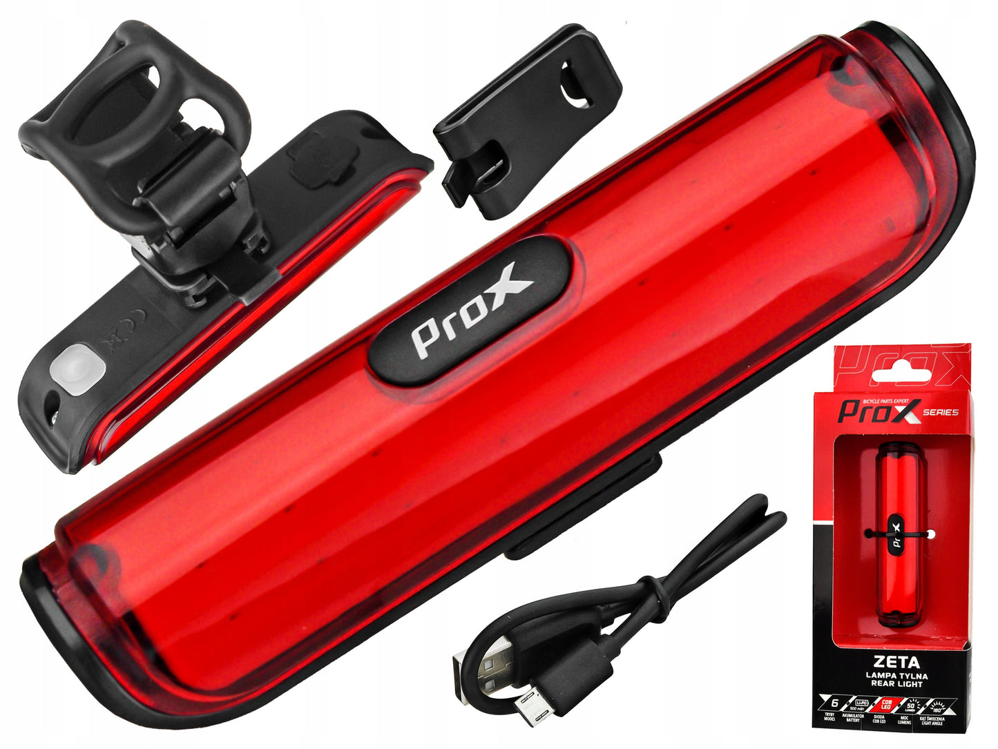 ProX Rood Fietslicht - USB Oplaadbaar - 180° zicht - 50 Lumen