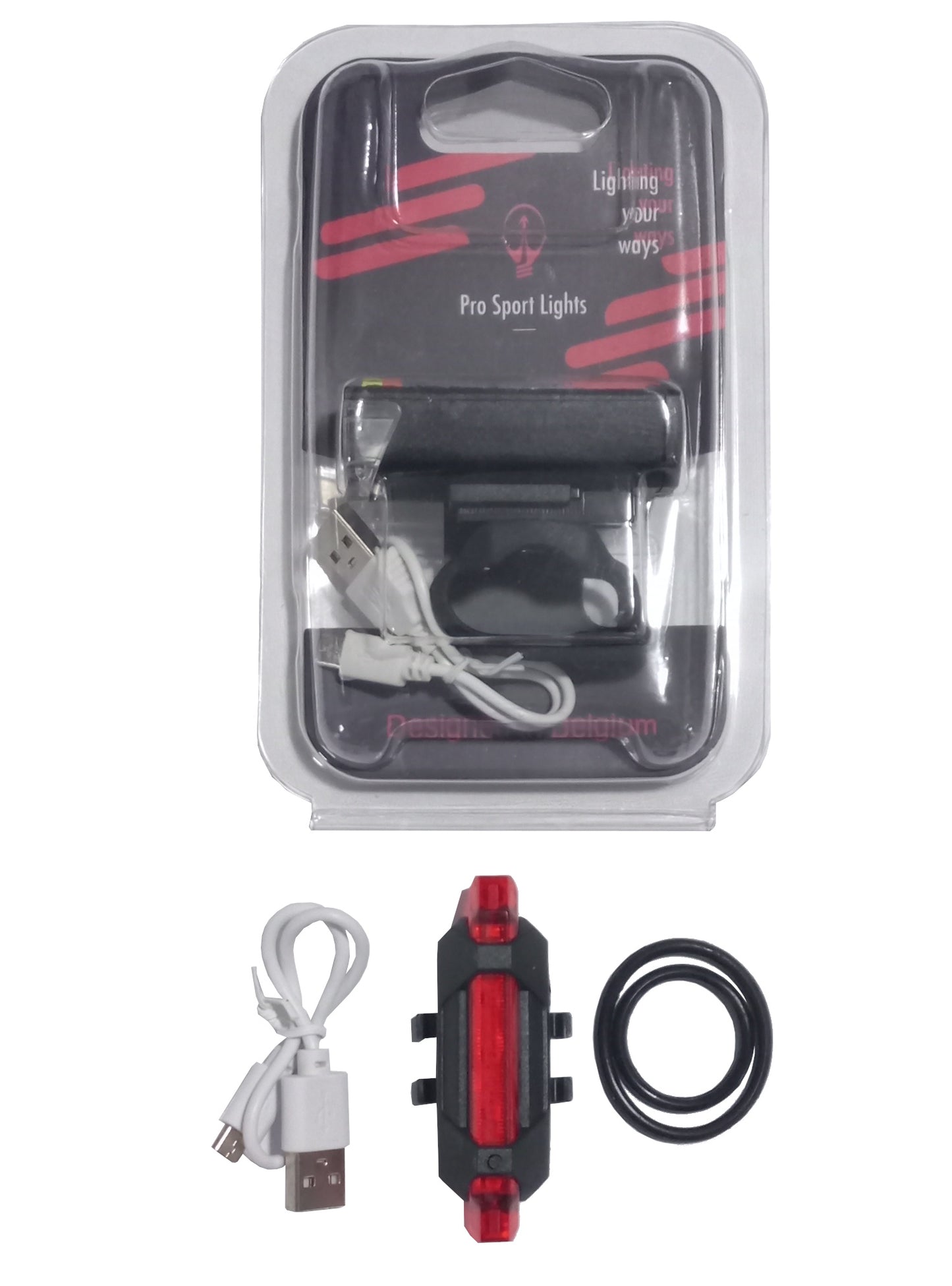 Pro Sport Lights LED Fietsverlichting Set - USB Oplaadbaar - 300 & 20 Lumen