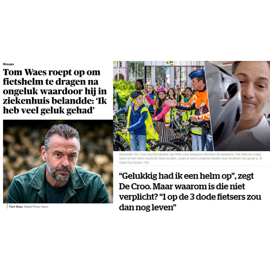 Tom Waes & Alexander De Croo pleiten om altijd een fietshelm te dragen