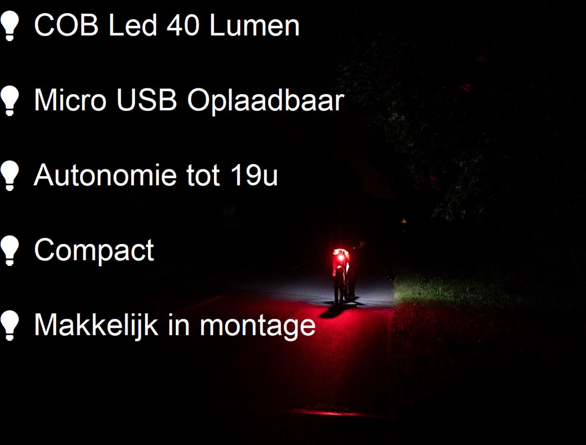 Fiets Achterlicht ProX - USB Oplaadbaar - COB Led 40 Lumen - Rood fietslicht