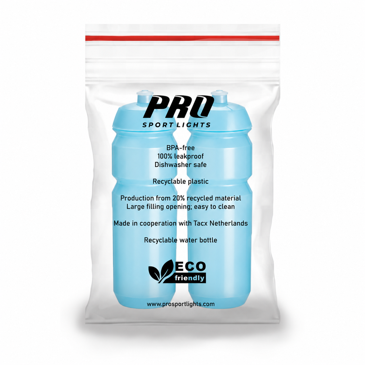 2x Drinking Bottles Pro Sport Lights - 750 ml - Transparent Blue