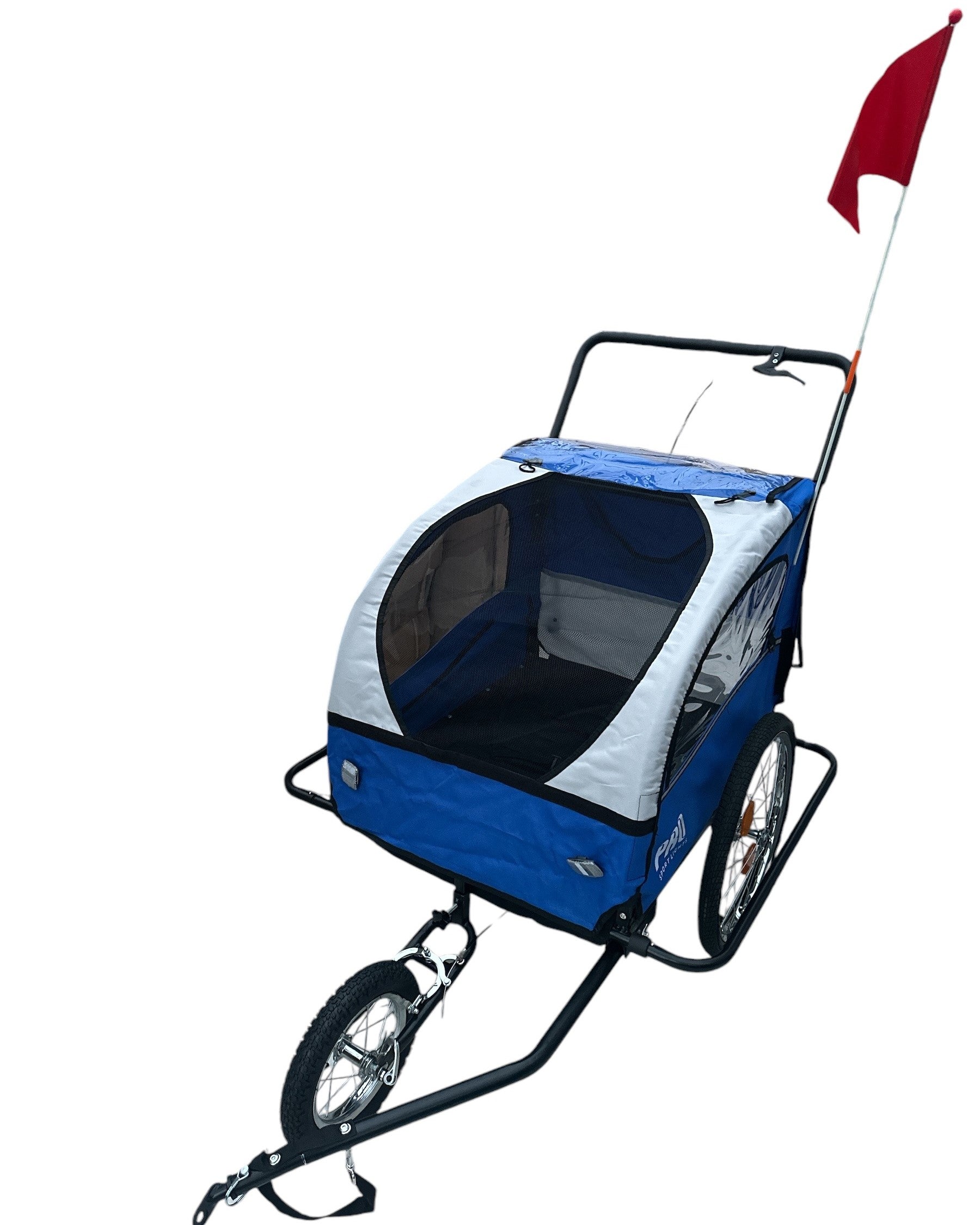 Kinderfietskar Aanhanger en Wandelwagen Fietskar Voor Kinderen Met Rem  - Blauw/Wit kopen online