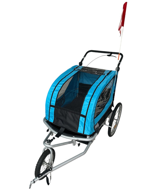 Fietskar Voor Kinderen Wandelwagen 2in1 Kinderfietskar aanhanger - Blauw - Waterdicht kopen online