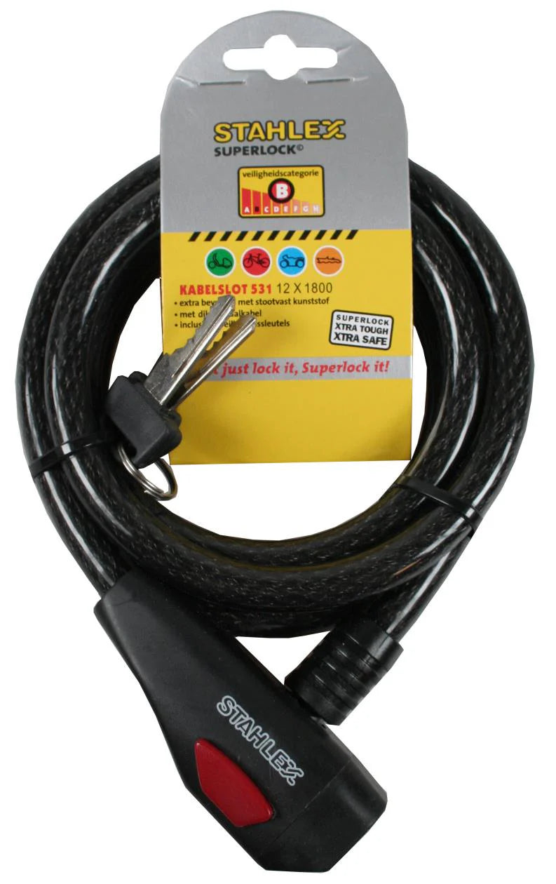 Fietsslot Kabelslot Met Sleutels 12 x 1800 mm Zwart Kopen Online