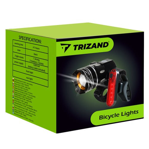 Fietsverlichtingsset Trizand CREE LED Voorlicht en Achterlicht - Zwart kopen