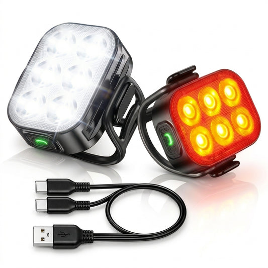 Ensemble d'éclairage de vélo LED, feu avant et arrière de vélo 200/50 lumens
